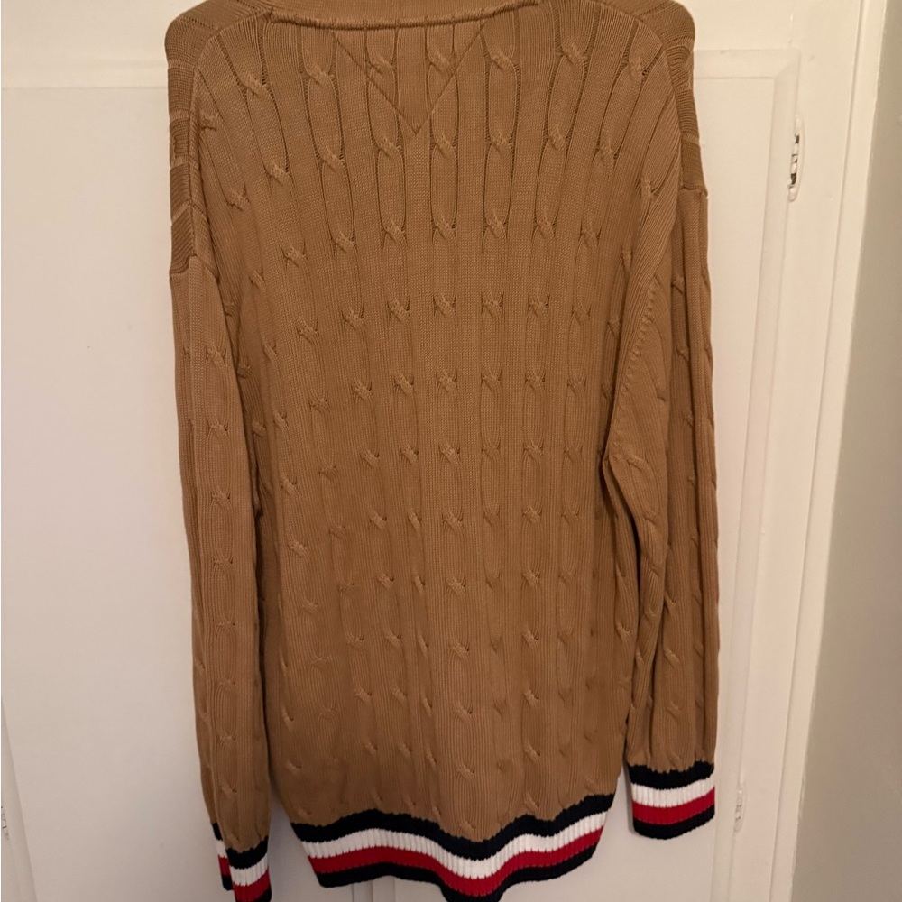 Tommy Hilfiger Tan Cardigan with Striped Hem - Picture 3 of 5